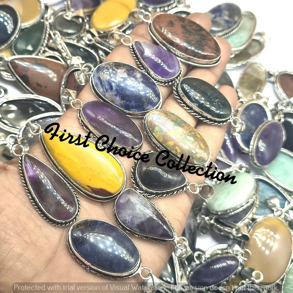 Ethnic Sodalite & Mix Gemstone 925 Sterling Silver Plated Pendants Lot Jewellery