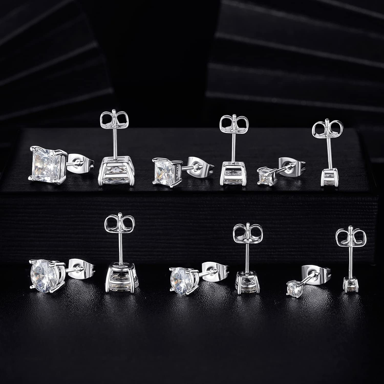 6 Pairs Earrings Set for Men 316L Stainless Steel 3/5/7mm CZ Round and Prince…