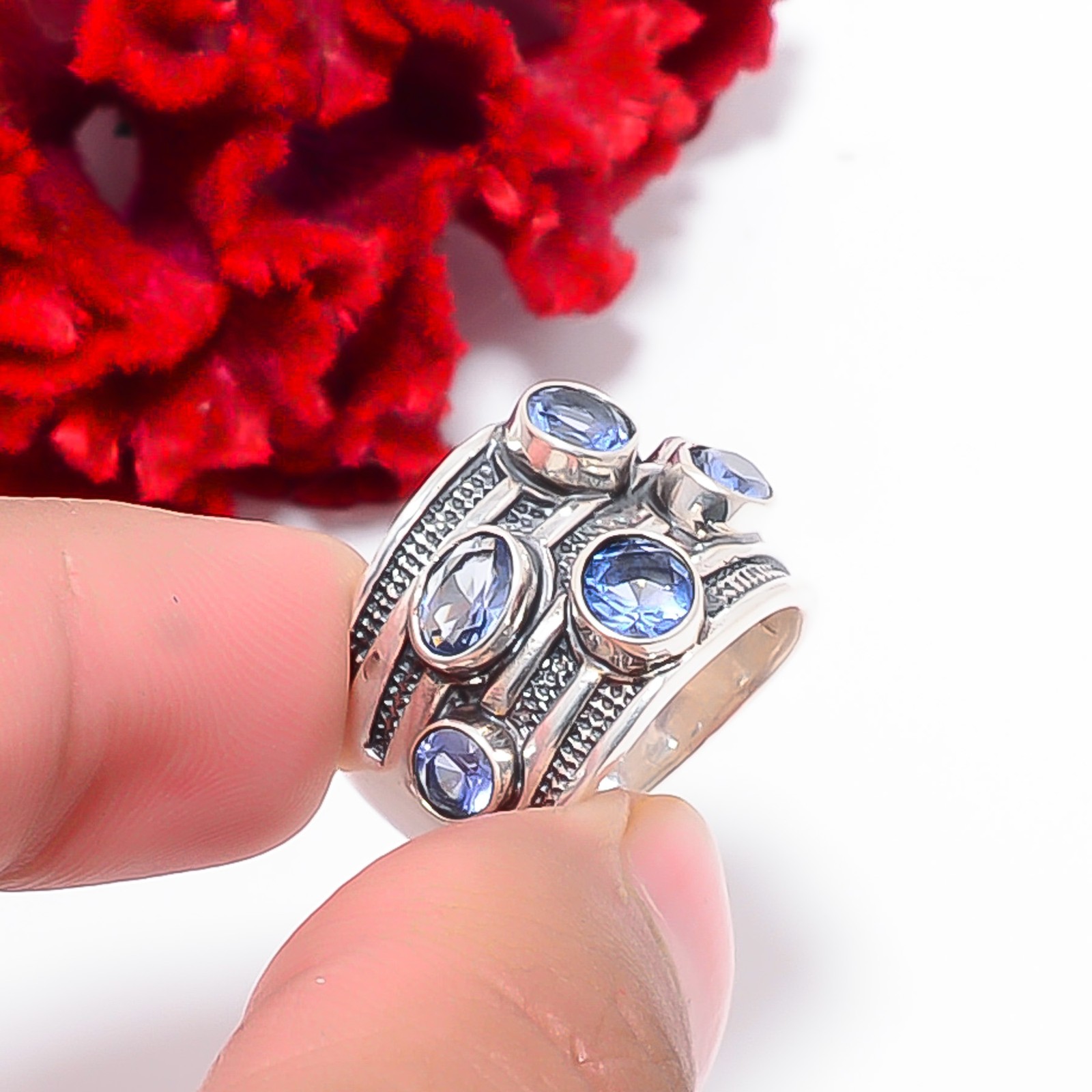 Tanzanite Designer Handmade Oxidised 925 Sterling Silver Ring S.7 R111721