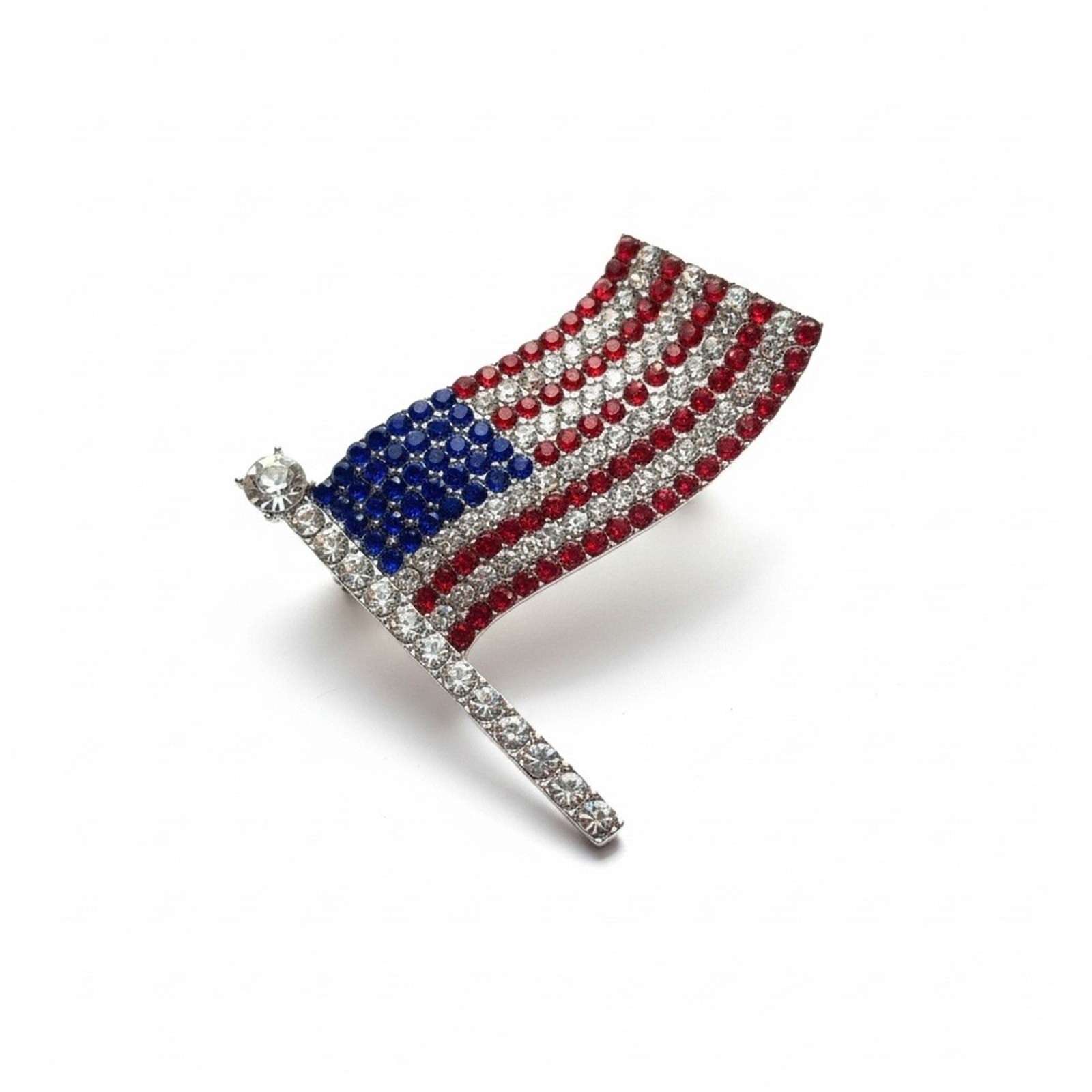Red, White , and Blue Rhinestone USA Patriotic Flag Brooch