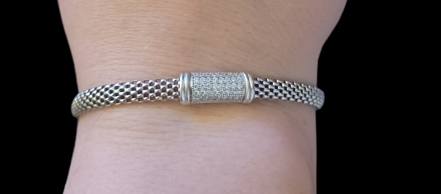 Tilo Jewelry 925 Sterling Silver Italian Bar Bracelet White CZ Embellishment 7.5