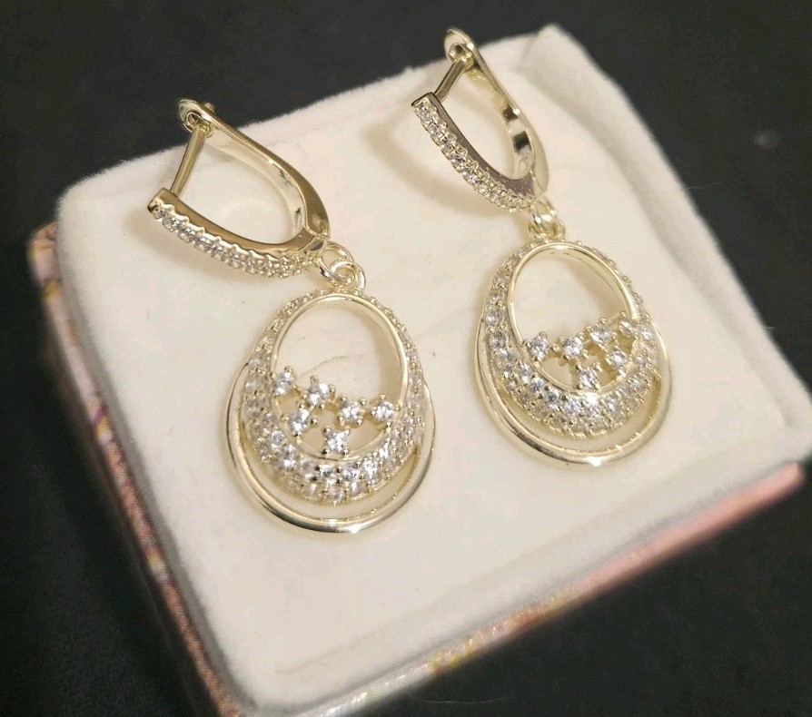 Gold Plated Sterling Silver Cubic Zirconia Drop Dangle Earrings Birthday Gift