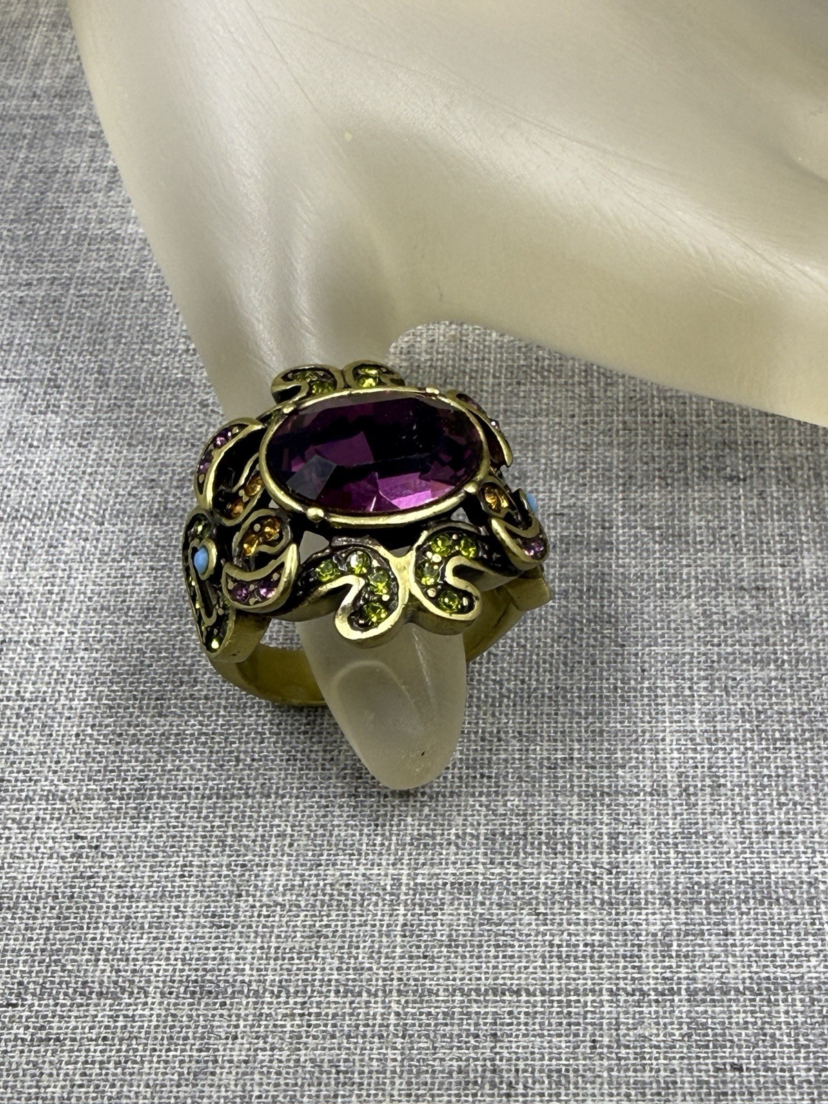 Heidi Daus Multi Color Crystal Swirl Scroll Statement Large Ring Size 10