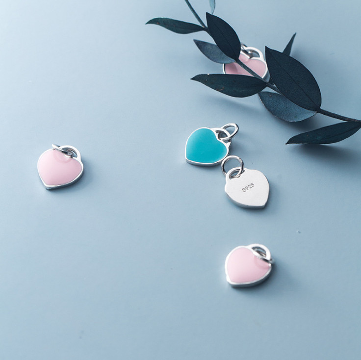 1Pc Sterling Silver Enamel Pink Blue Love Heart Charm Bracelet Anchor Pendant