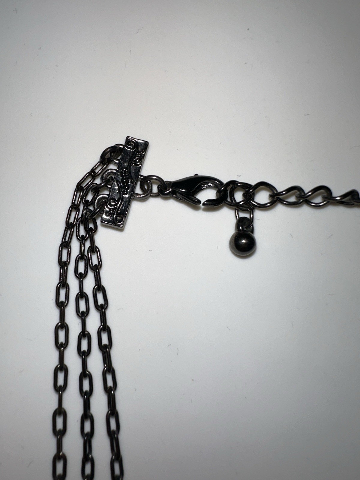 Three Strand Purple Teardrop Beaded Statement Necklace 18.5in in Black Metal