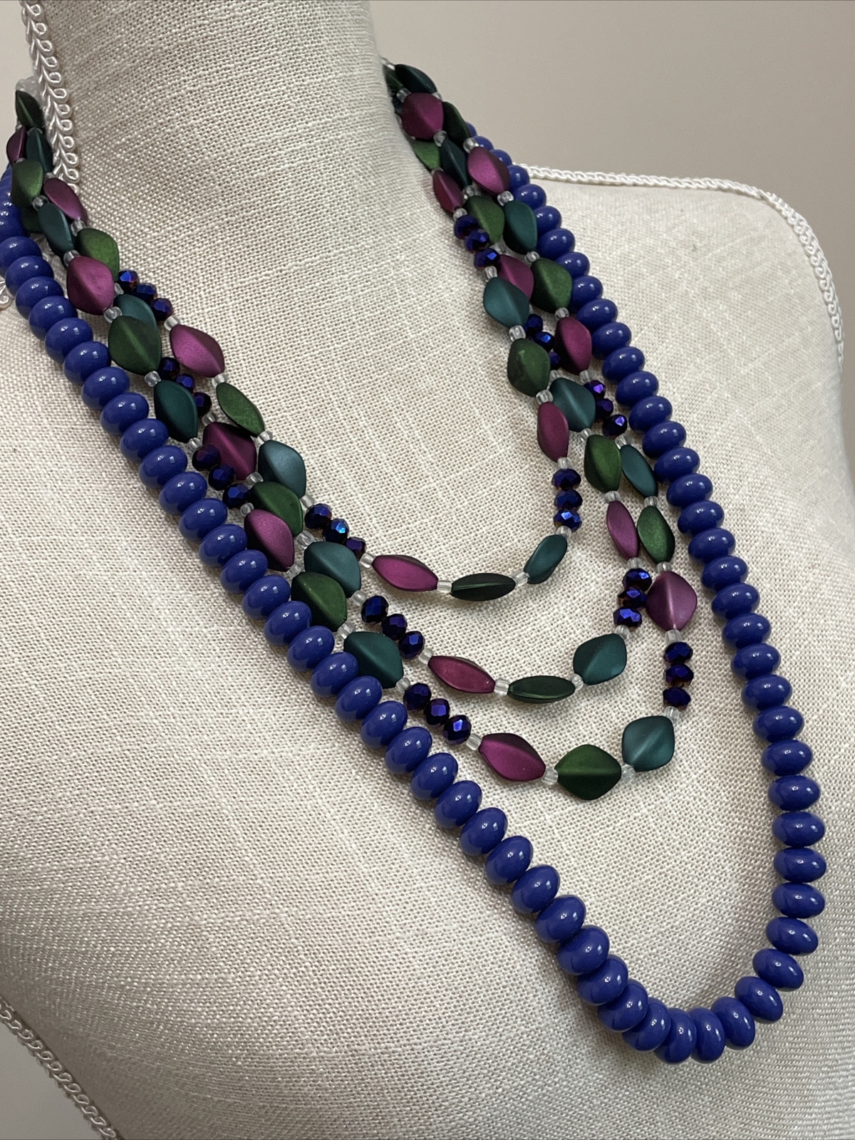 Lot Vintage Bead Necklaces Blue Purple Strands 18” – 28” Peacock Brilliance