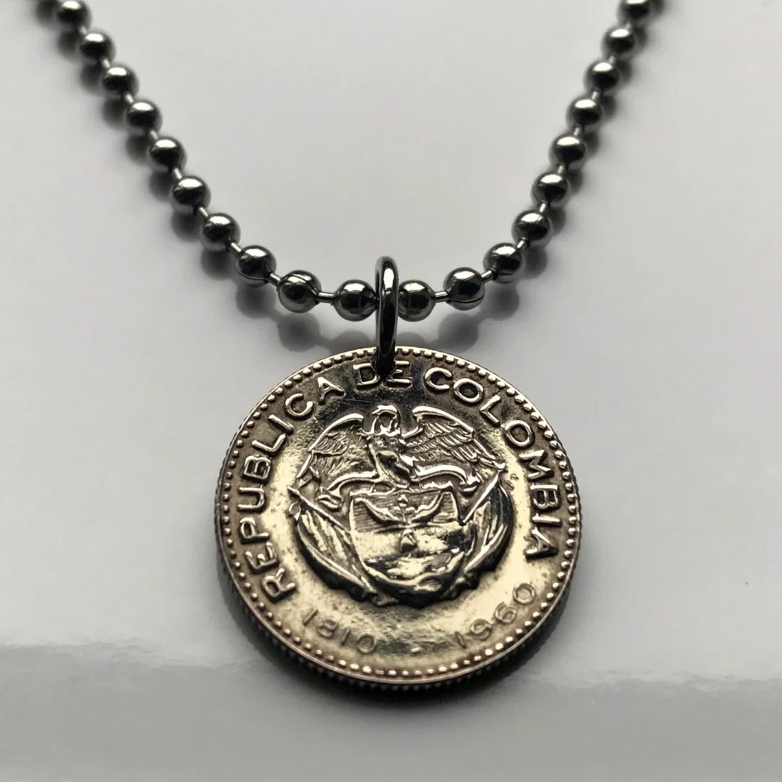 1960 Colombia 10 Cents coin pendant flags Andean condor Bogotá Medellín n003422
