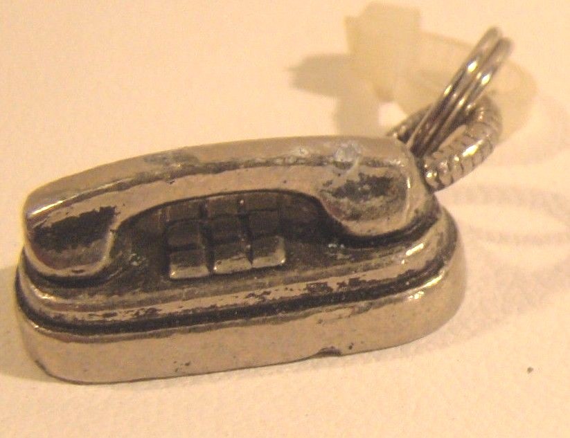 New Old Stock Silver Tone Push Button Phone Charm Bracelet Charm