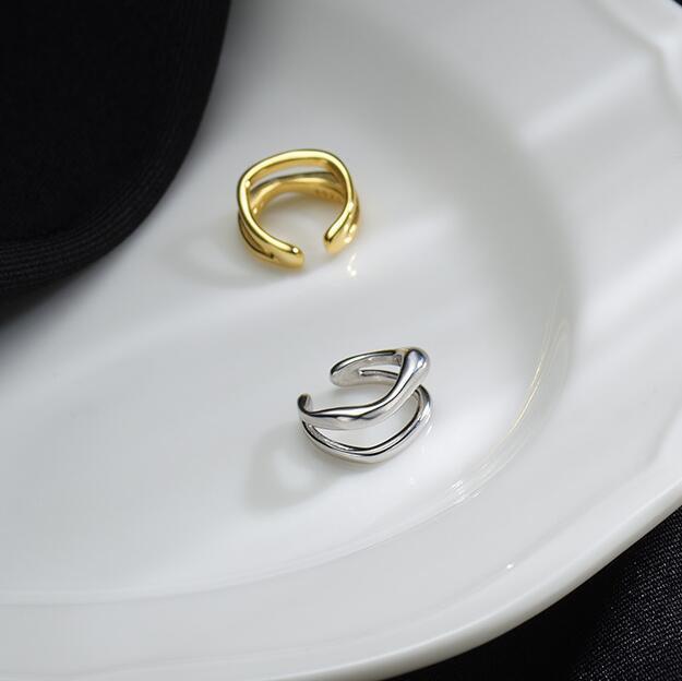 A Pair 925 Sterling Silver Gold Plated Double Lines Ear Cuff Earrings Women TH6