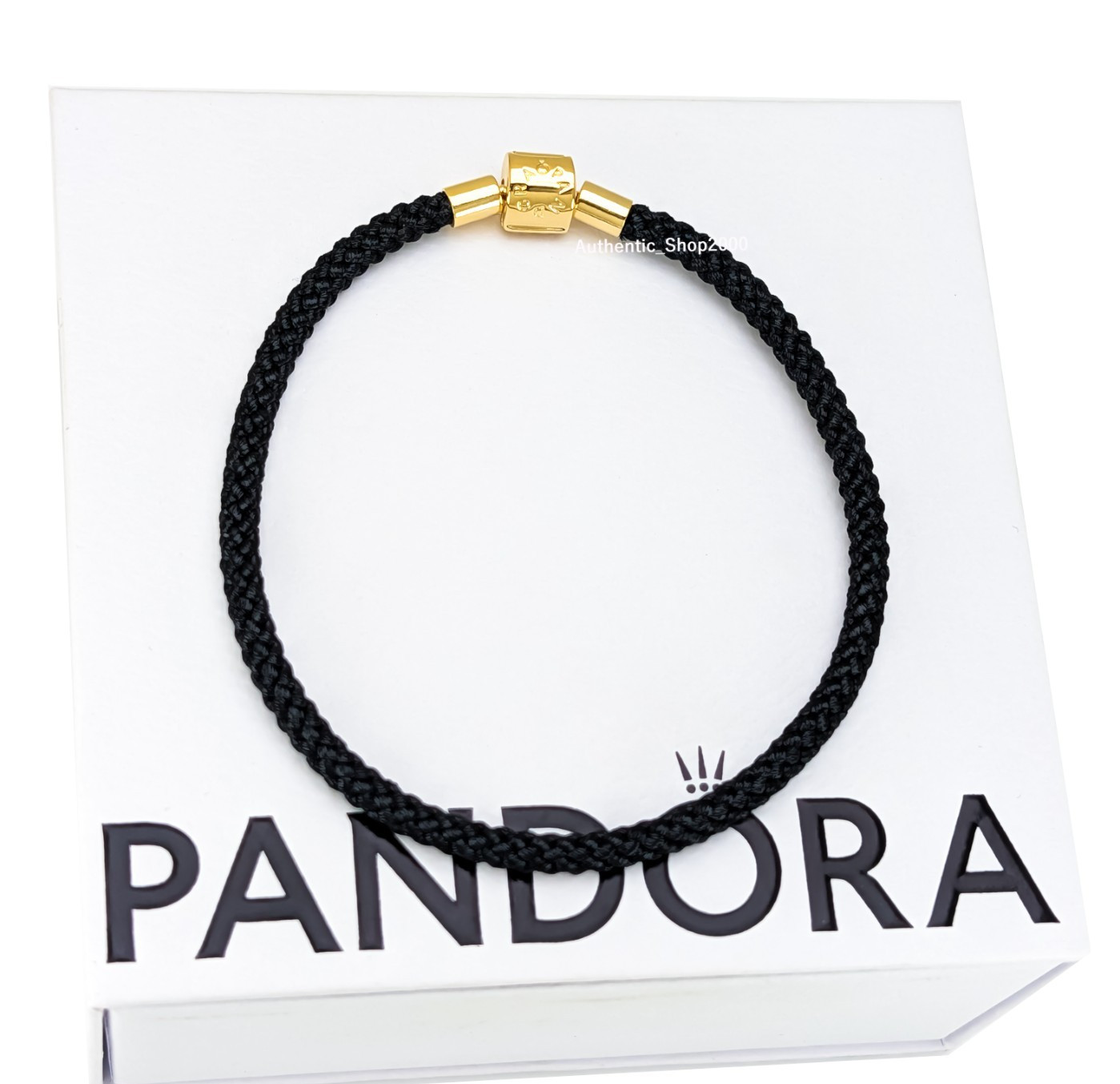 New 100% Authentic PANDORA 14k G Barrel Shimmering Black Cord Bracelet 564530C01