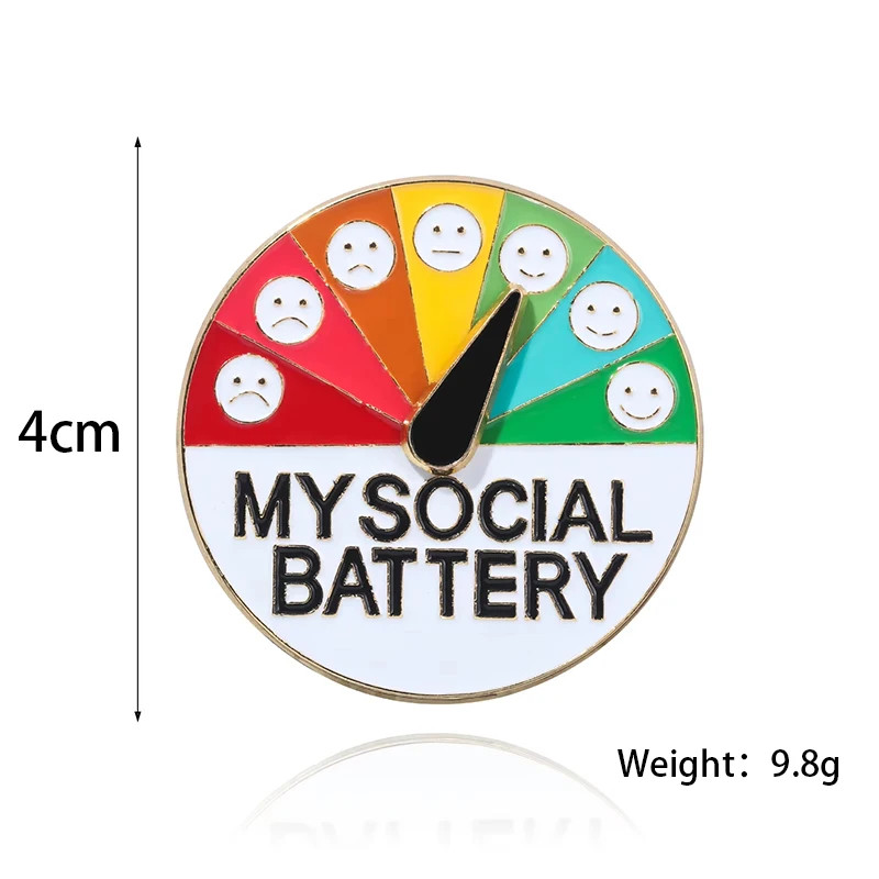 Funny Social Battery Slider Pin – 7-Mood Expression Badge, Cute Interactive Pin