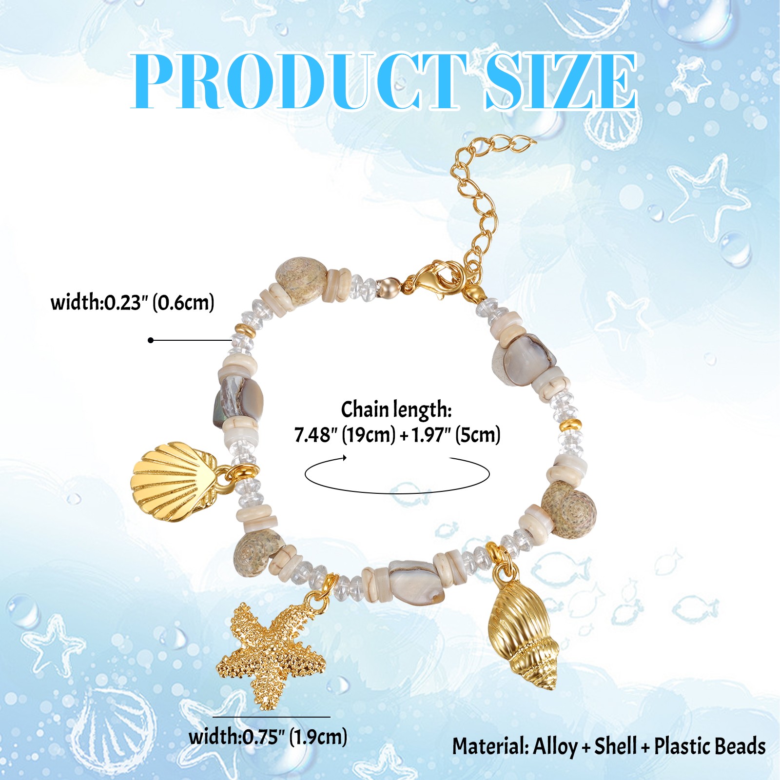 Women’s Boho Shell Beaded Bracelet Conch Starfish Charm For Vacation Daily Wear