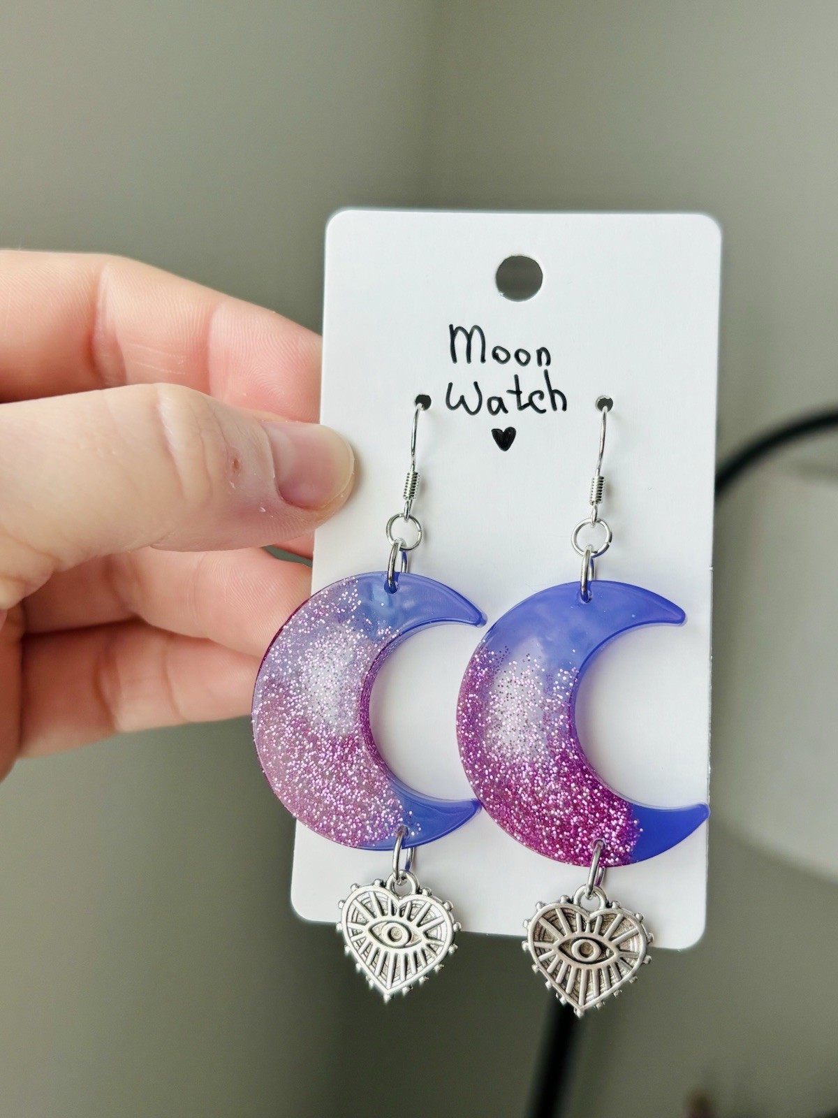 Moon Watch Crescent Moon Earrings Handmade Resin Celestial Witchy Jewelry