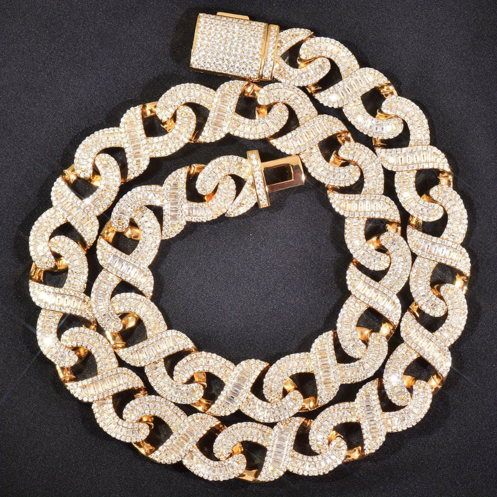 Golden Iced Out Cuban Link Necklace 16 Inch And Bracelets 7 8 9 Inch