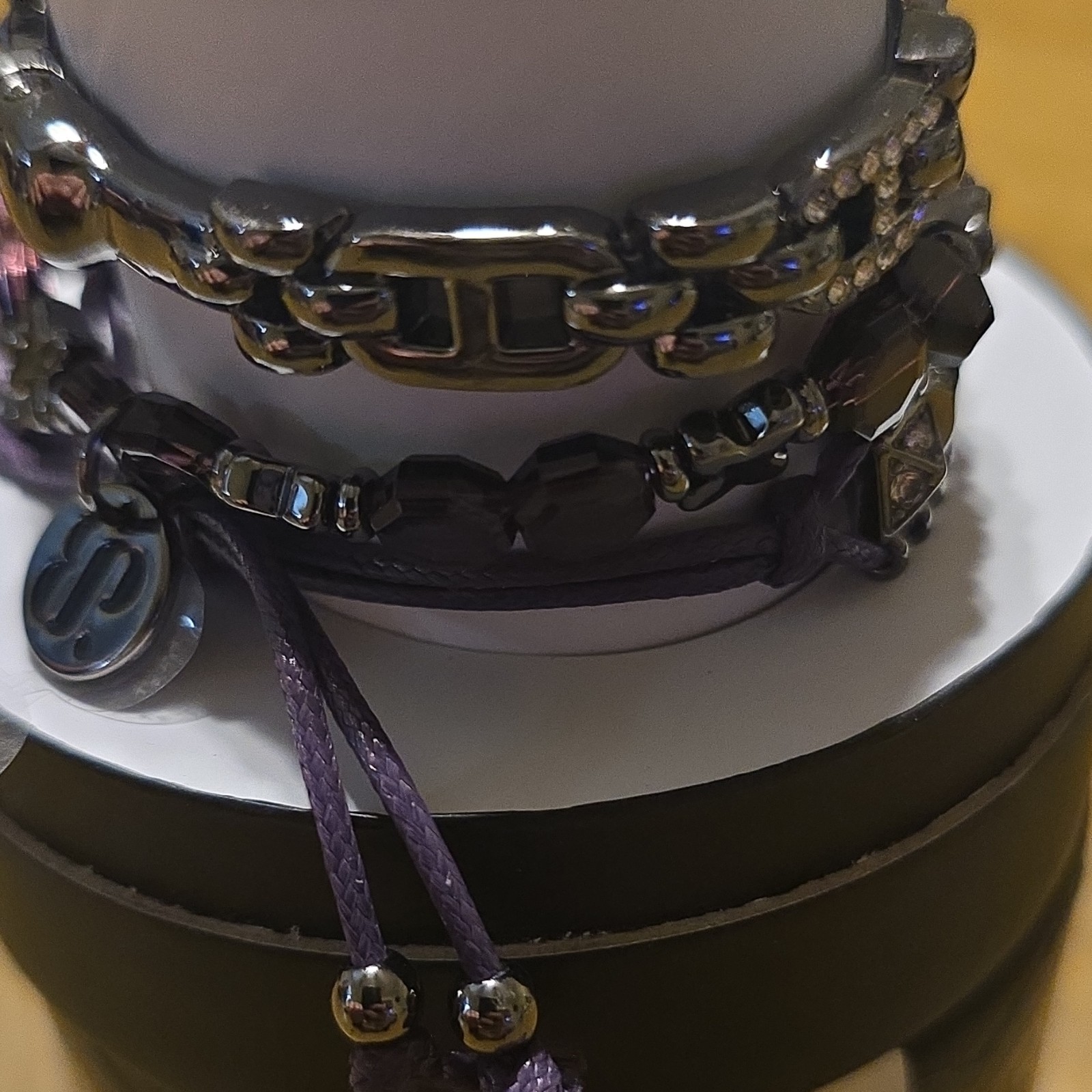 BP Halloween Charm Bracelet Silver Hematite Plated Black Lab Created Stones