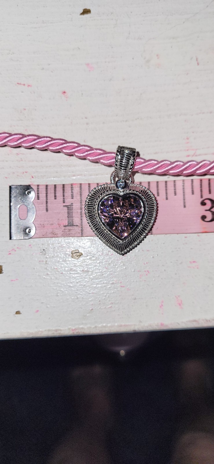 925 S.S. Vntg Pink Heart Cubic Zirconia Pendant Rope Necklace By Judith Ripka!!!