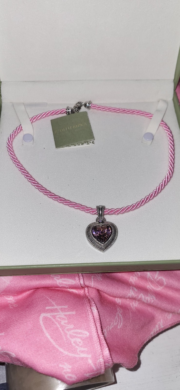 925 S.S. Vntg Pink Heart Cubic Zirconia Pendant Rope Necklace By Judith Ripka!!!