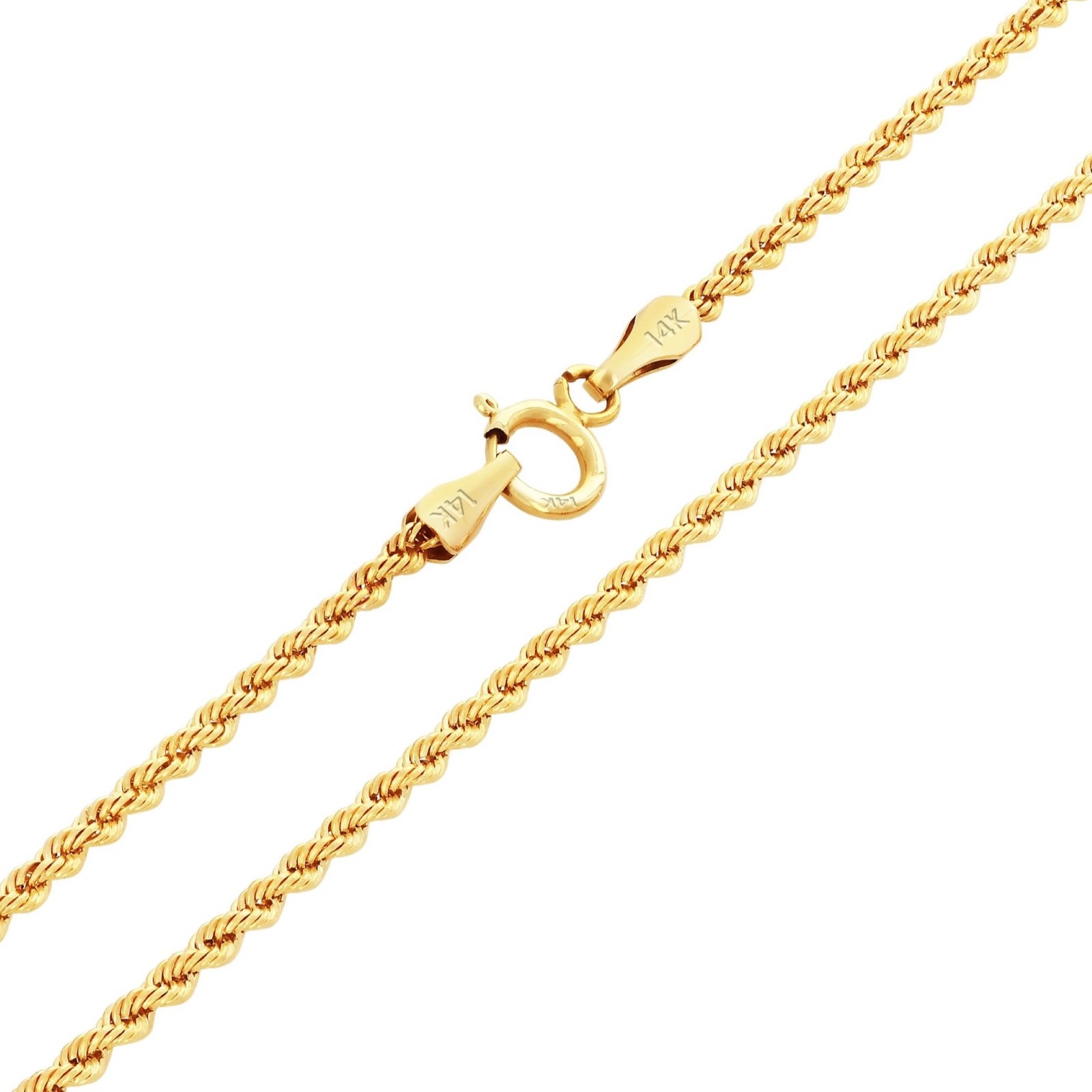 14K Yellow Gold 1mm-10mm Diamond Cut Rope Chain Necklace Mens Women 16″- 30″