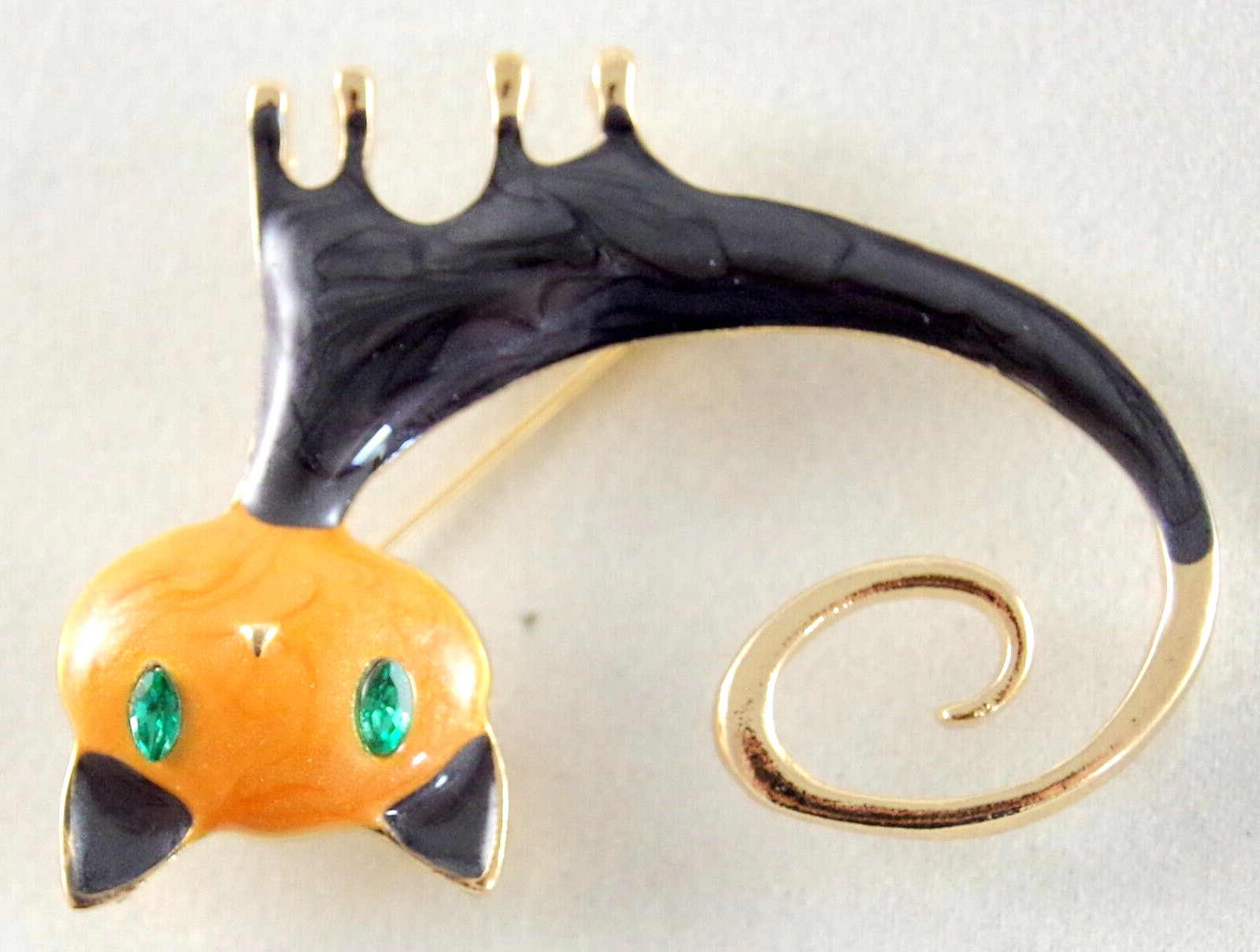 2″ ORANGE & BLACK CAT RHINESTONE EYES ENAMEL GOLD HALLOWEEN BROOCH PENDANT COMBO