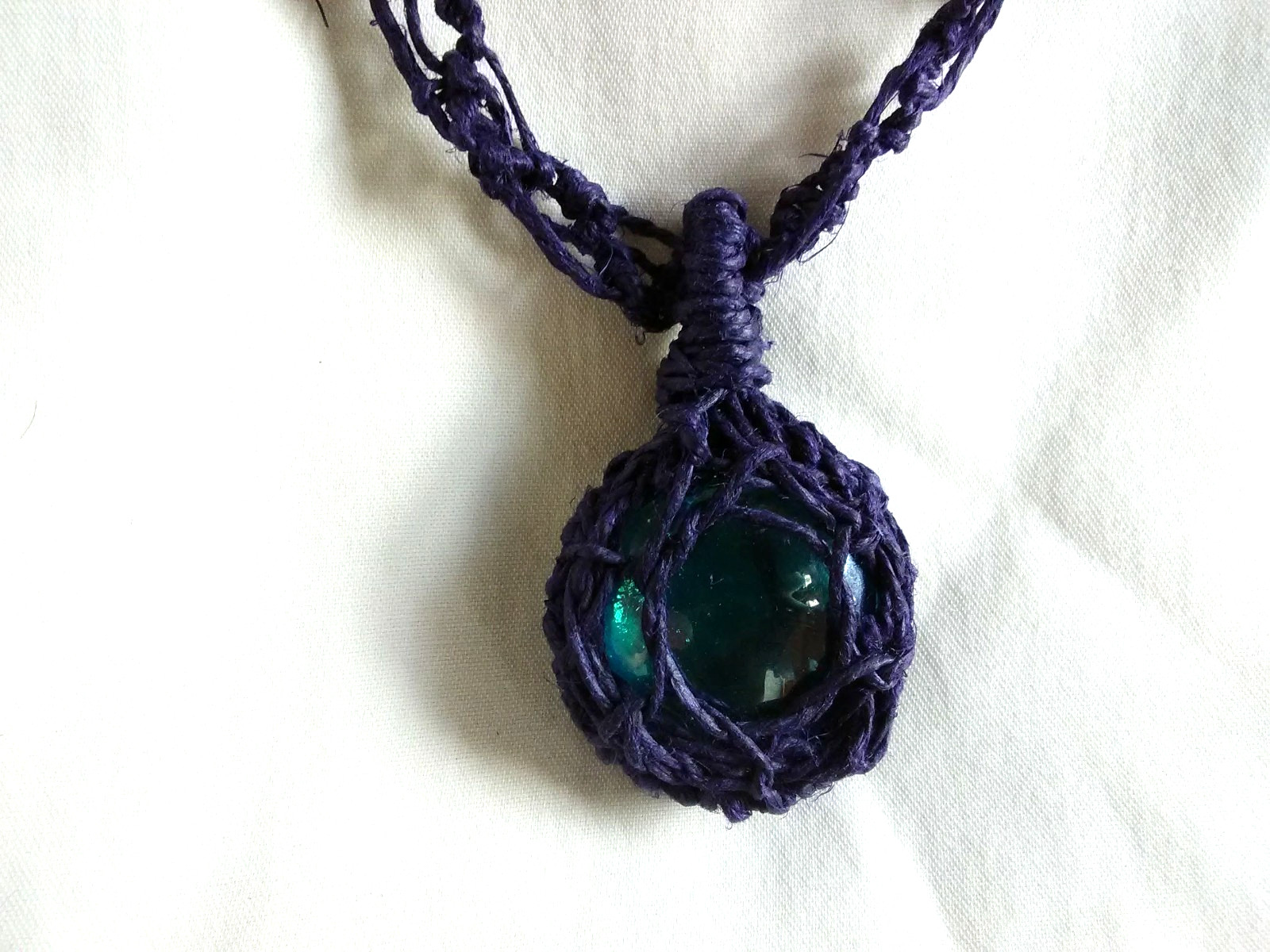 Macrame Hemp Boho Glass Pendant Women’s Necklace 22″ Jewelry Gift USA New