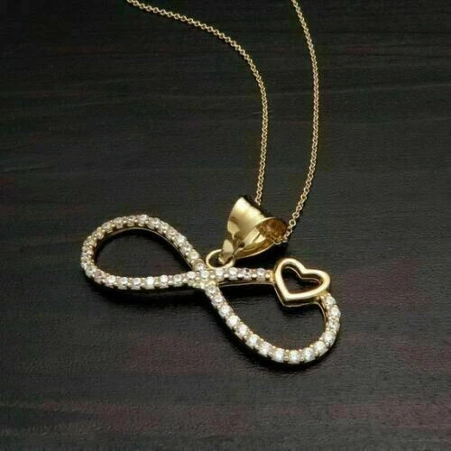 1.50Ct Round Cut Simulated Diamond Heart Infinity Pendant 14K Yellow Gold Plated