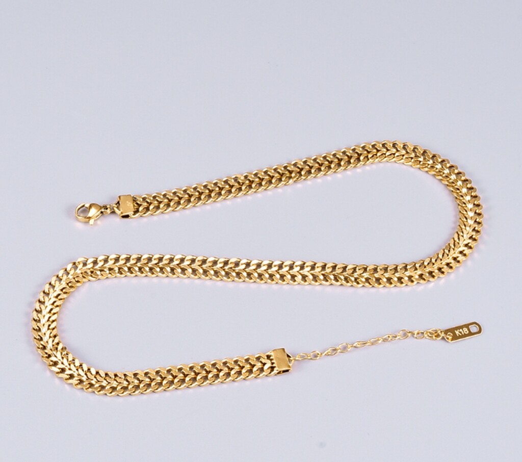 Women Titanium Stainless Steel 6.5mm Wide Flat Cuban Chain Choker Necklace 14-16