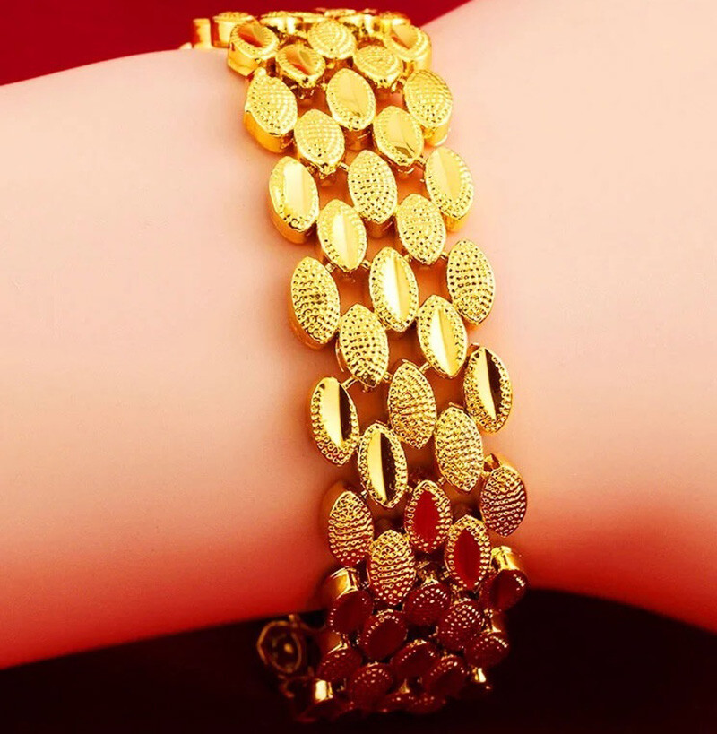24k Gold Filled Over Brass Womens Wide Chain Bracelet Small 6″ 6.5″ 7″ 7.5″ D804