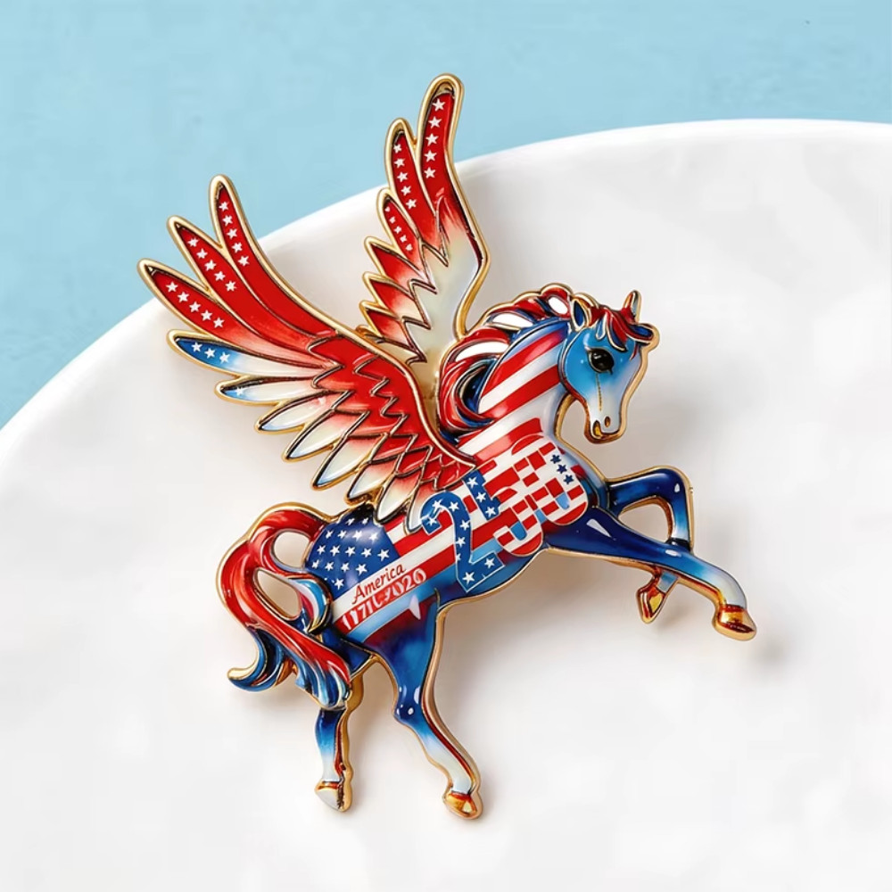 250 American Flying Horse Brooch USA Flag Pin Patriotic Indepence Day Jewelry Gi