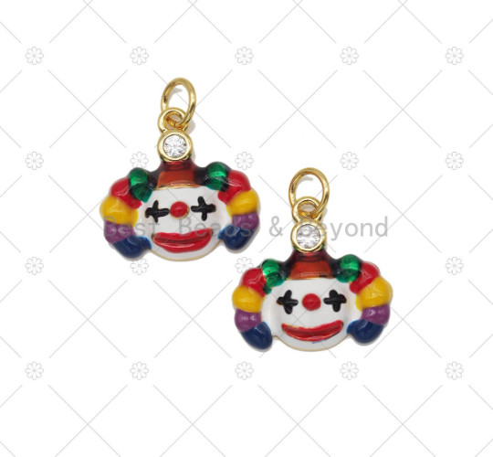 Colorful Enamel Clown Head Shape Pendant,18K Gold Filled Clown Charm, Necklace