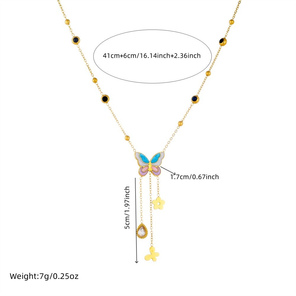 316L Stainless Steel Enamel Butterfly Tassel Jewelry Set for Women