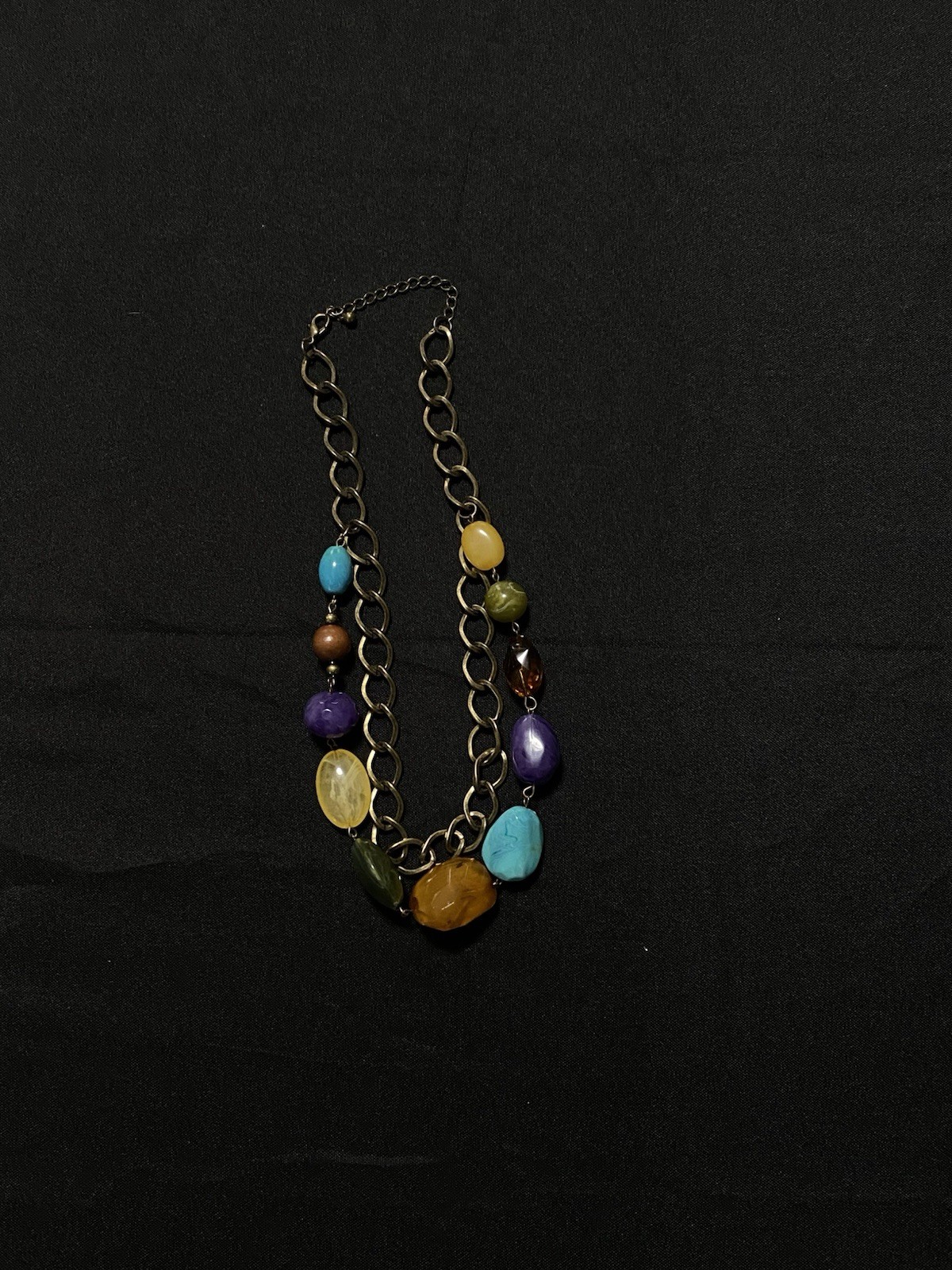 Multicolor Beaded Cable Chain Necklace, Oval Charm Pendant, Adjustable Lobster