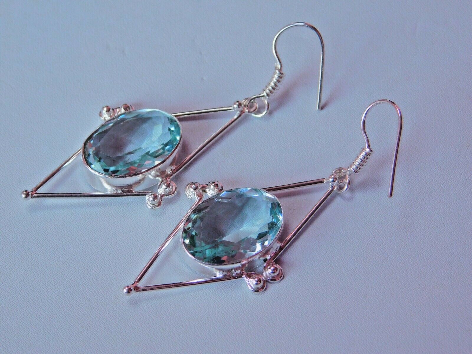 Gorgeous Triangular Hydro Aquamarine Quartz Silver Plated Brass Infinity Earring