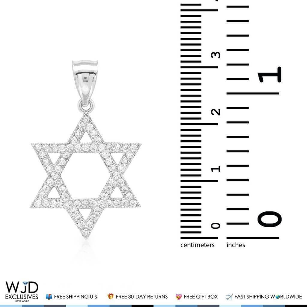 1Ct Simulated Diamond David’s Star Religious Charm Pendant 14k White Gold 1.2″