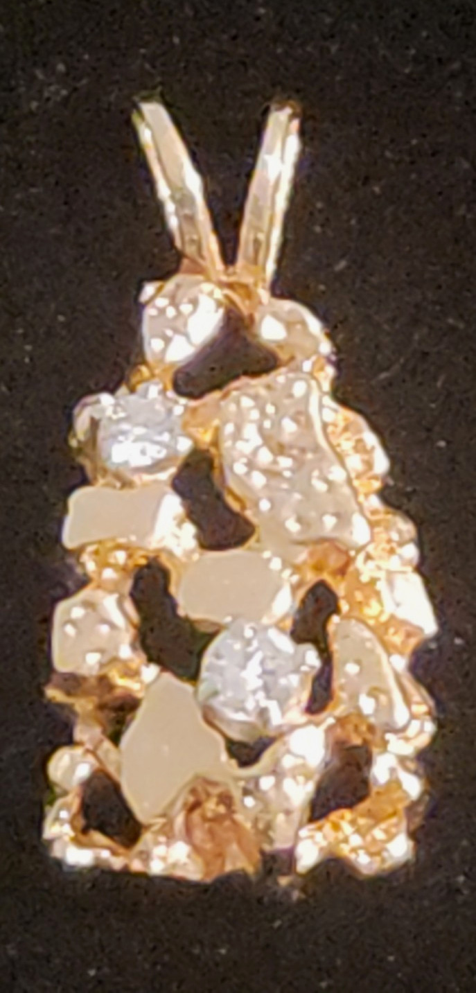 Vintage 14KP Yellow Gold Free Form Nugget Diamond Pendant (2 Genuine Diamonds)