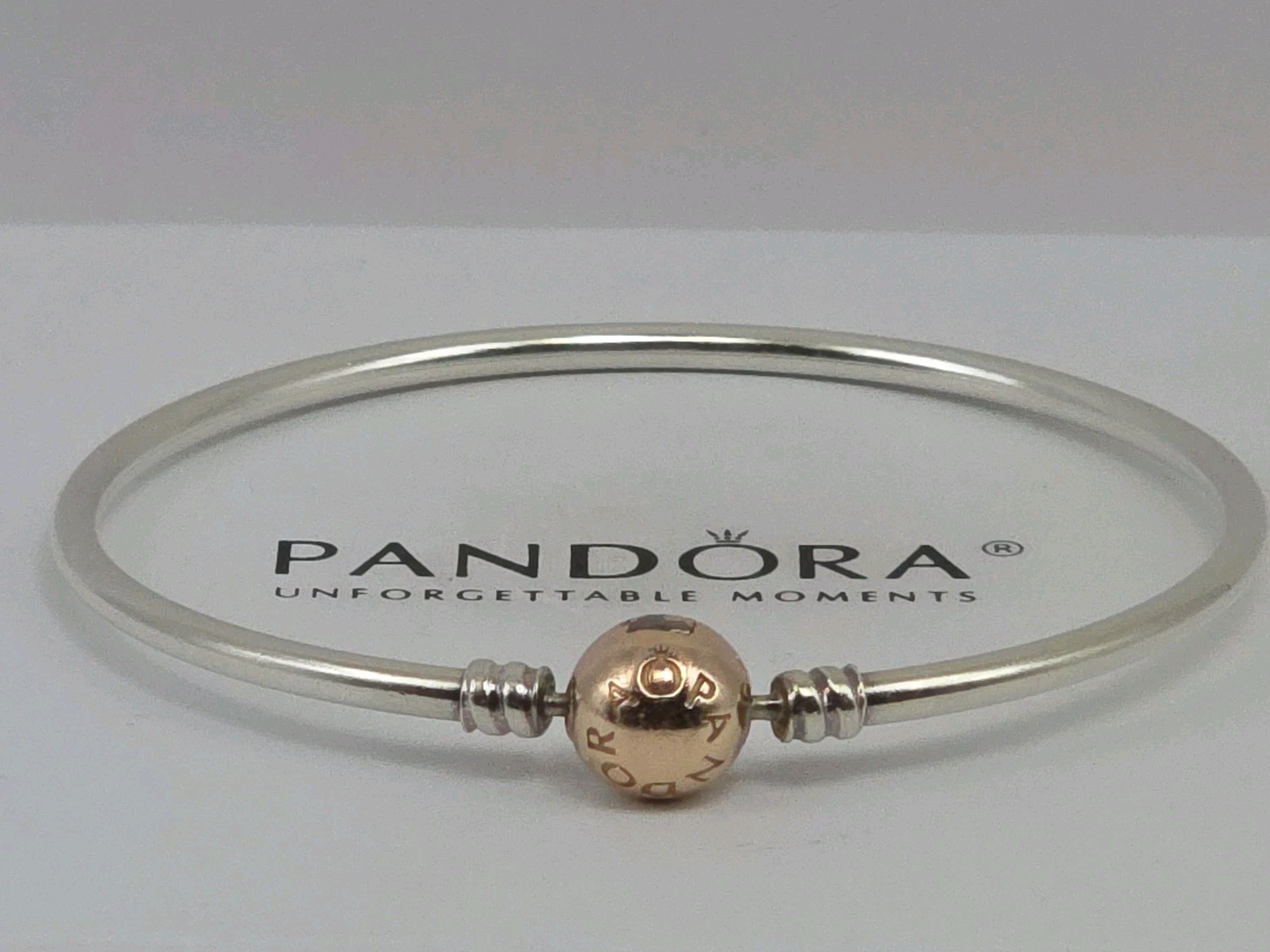 Pandora 14K Gold-Plated Logo Ball Clasp Bangle Bracelet #580713-20