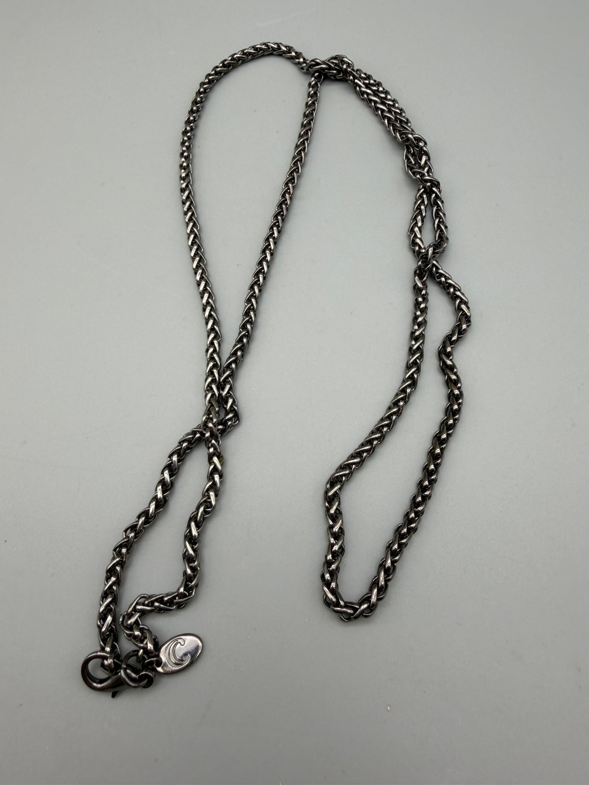 Foxtail Wheat Chain Necklace Dark Silver Tone 32″ L Unisex C Marked Tag