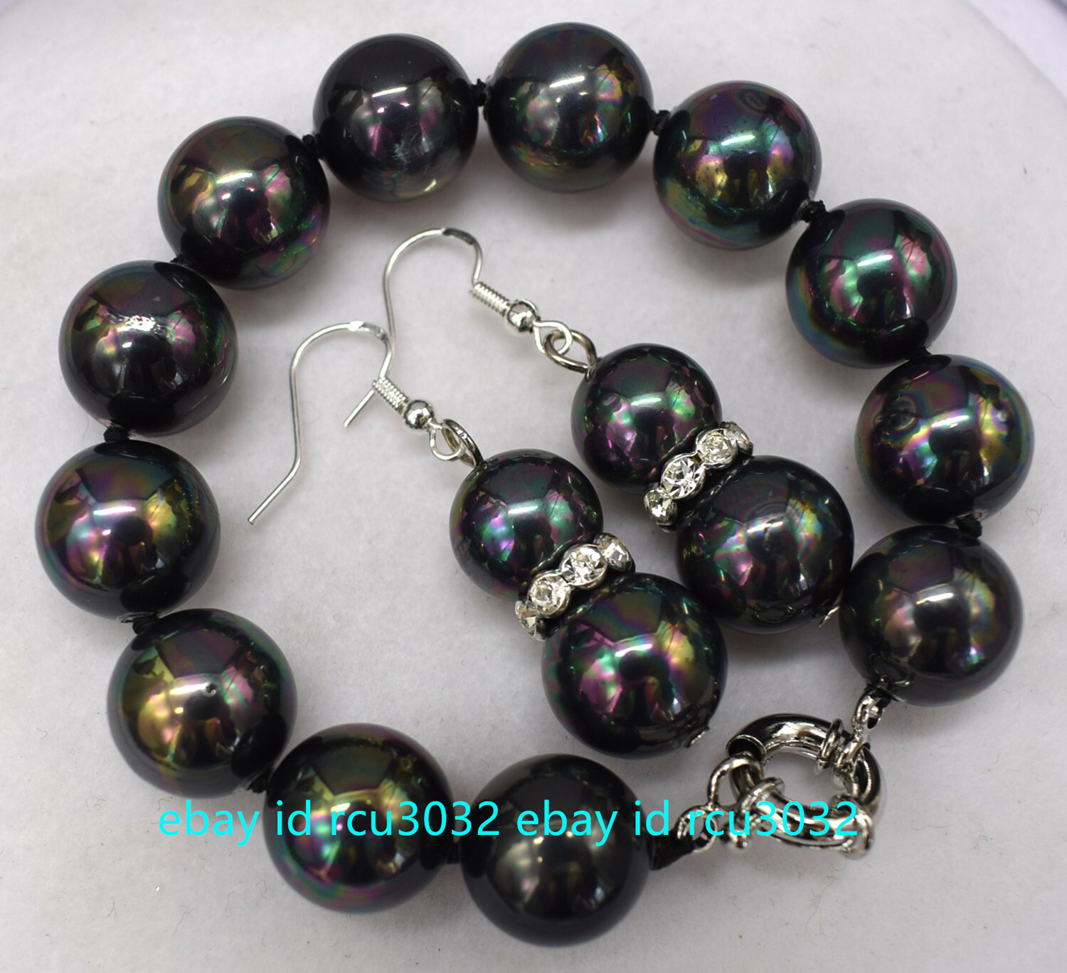 8/10/12/14/16/18/20mm Natural Black Rainbow South Sea Shell Pearl Bracelet 7.5″
