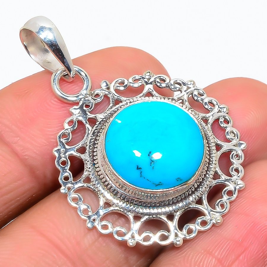 Magnesite Turquoise Wired Work 925 Silver Plated Pendant 1.7″ T8623