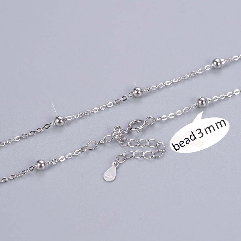 Real 925 Sterling Silver Necklace Trace Chain w/ Bead Extender Adjustable 14-26″