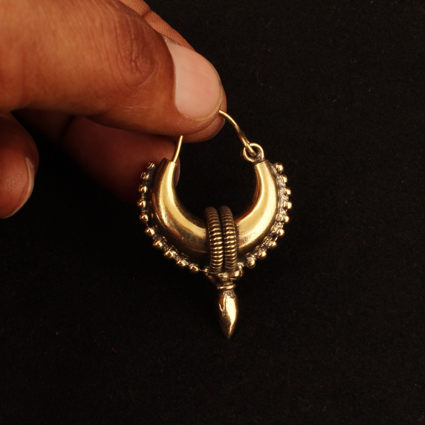 Gold Plated Tribal Hoop Earrings for Women, Boho Crescent Hoop Dangle Earring