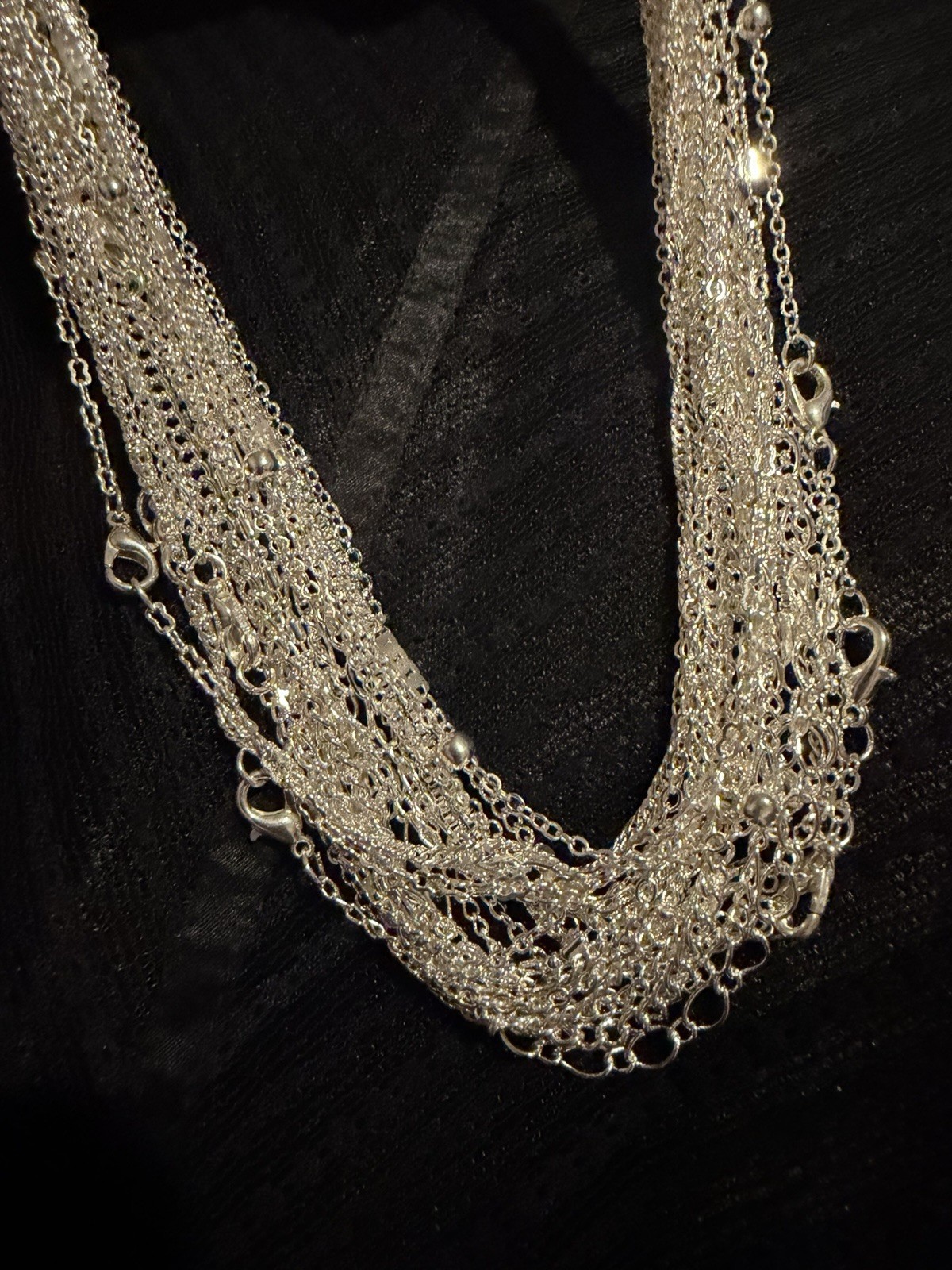 Silver Tone Multi-Strand Layered Statement Chain Necklace, Cable Chain