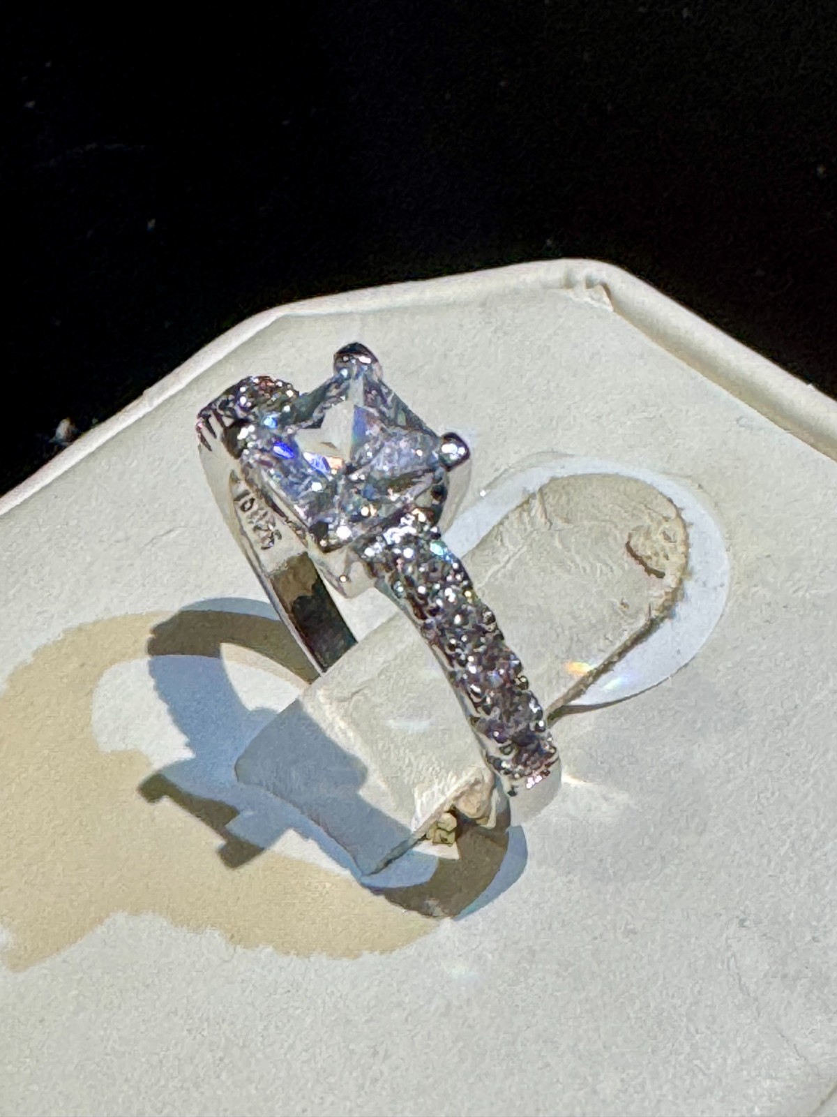 Dainty Princess Cut AAAAA CZ Solitaire With round CZ Accents Size 8