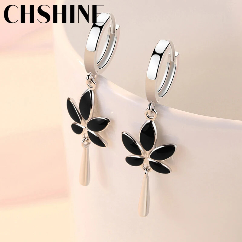 CHSHINE 925 Sterling Silver Maple Leaves Water Drop Earrings Charm Jewelry