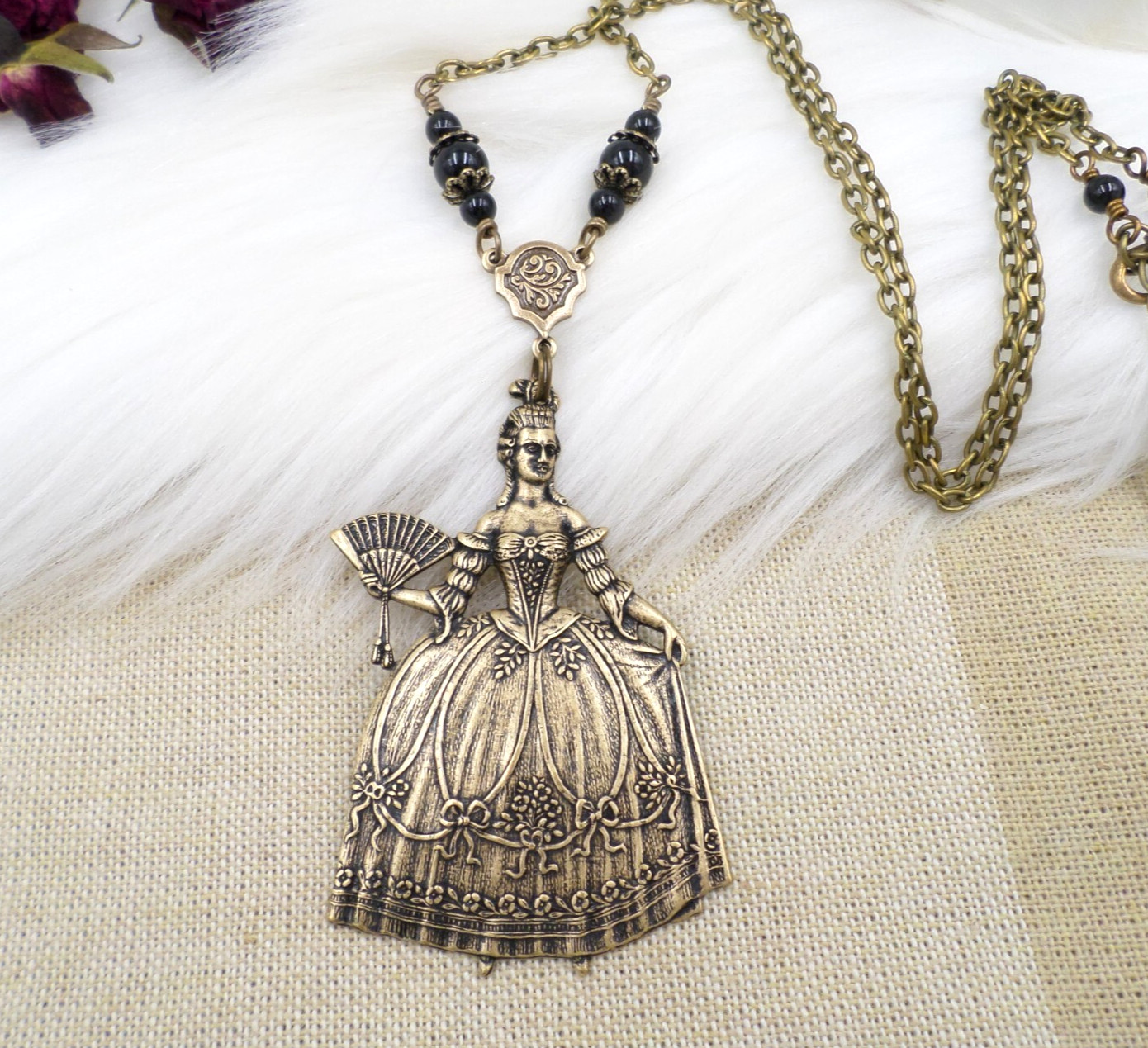 Marie Antoinette Necklace Victorian Lady Pendant Bronze Tone Gothic Jewelry
