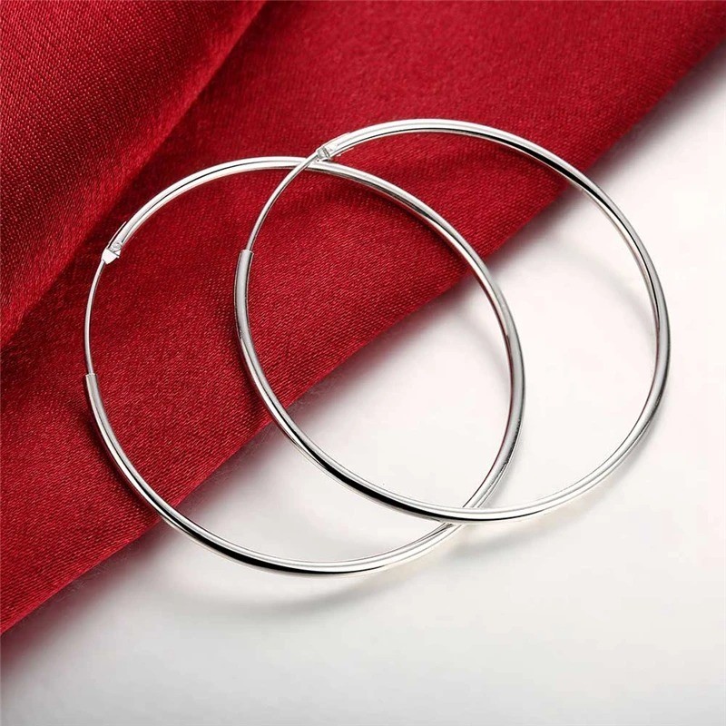 35/50/60mm Silver Hoop Earrings Women Fashion Jewelry Wedding Party Gift