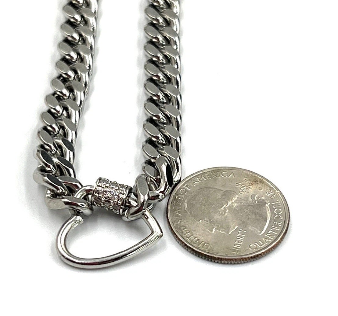 Dalmata Silver Tone Curb Chain Necklace Toggle Clasp Rhinestone