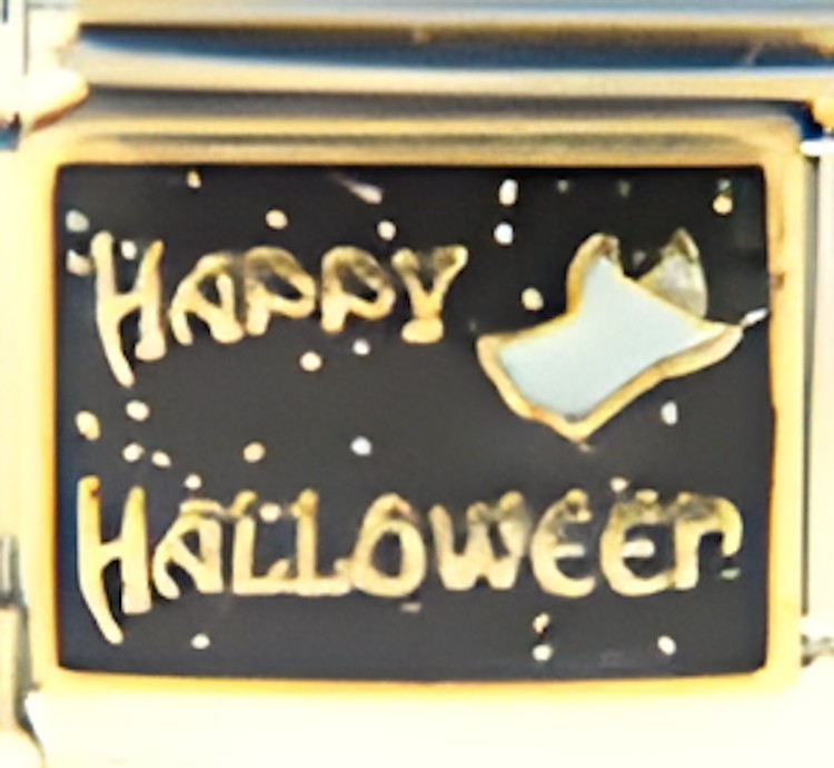 Happy Halloween Ghost on Black Enamel 9mm Italian Charm Bracelet Fall Scary Link