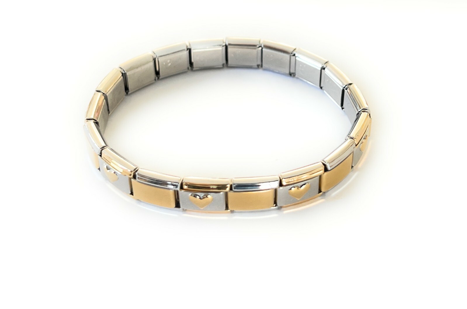 Italian Charm Bracelet Stainless Steel Silver Gold & Heart Links 9 mm Modular