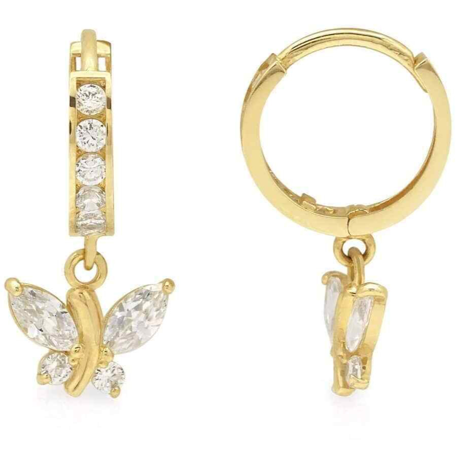 1.50CTW Simulated Diamond 14K Yellow Gold Butterfly Huggie Hoop Dangle Earrings
