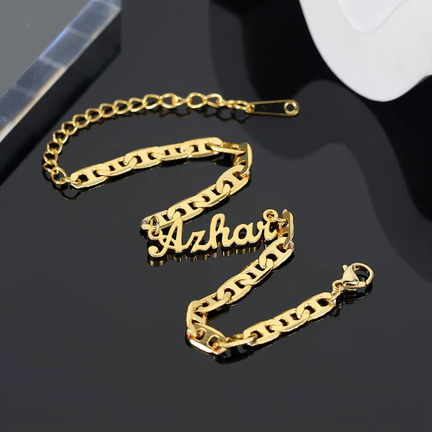 Customized Name Anklet Flat Chain Stainless Steel Jewelry Gold Silver Letters